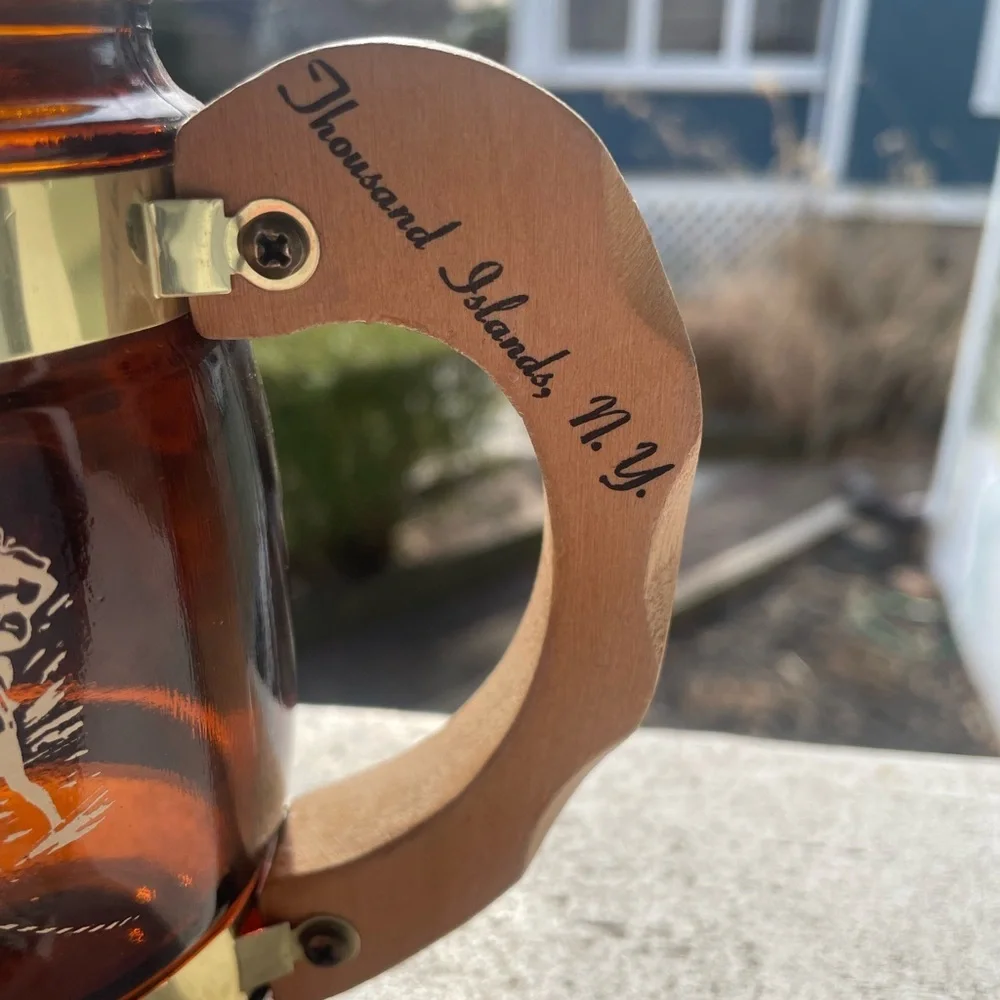 Thousand Island New York  Glass Mug with Wooden Handle